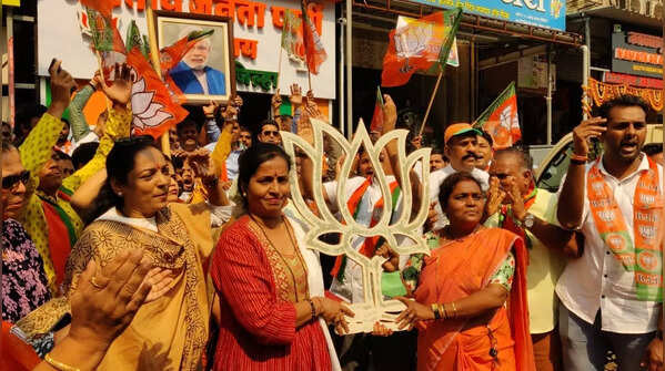 BJP workers celebrate party's win in assembly polls