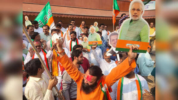 BJP workers celebrate party's win in assembly polls