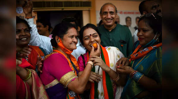 BJP workers celebrate party's win in assembly polls