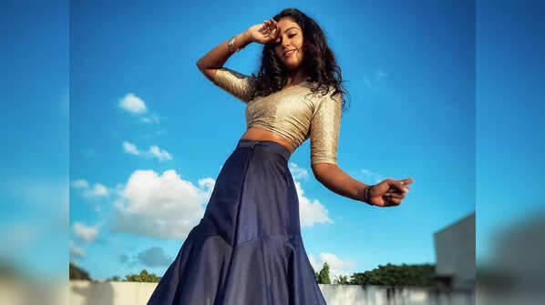 Dazzling in an Ivory-Blue Lehenga