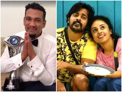 Sabumon lifting trophy Pearle Maaney-Srinish Aravind's love story; here's a recap of Bigg Boss Malayalam season 1 | The of India