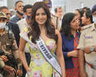 Miss Universe 2021 Harnaaz Kaur Sandhu glows in a yellow midi dress as she receives warm welcome at Delhi airport