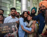 Miss Universe 2021 Harnaaz Kaur Sandhu receives warm welcome at Chandigarh airport