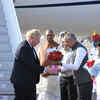 Boris Johnson being received at the airport.