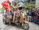 Ranveer Singh is a riot of colours as he arrives in style to promote Jayeshbhai Jordaar