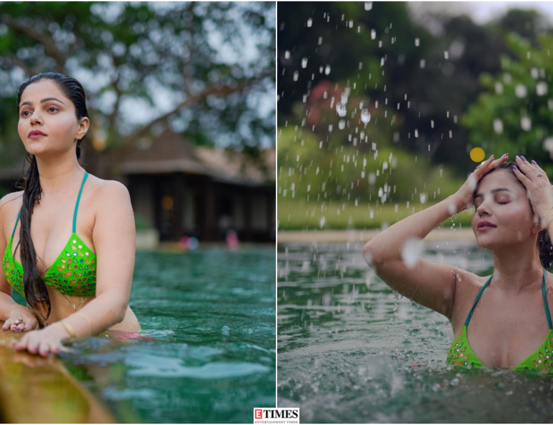 Rubina Dilaik sets internet ablaze in colorful bikini as she chills in the pool, see stunning pictures