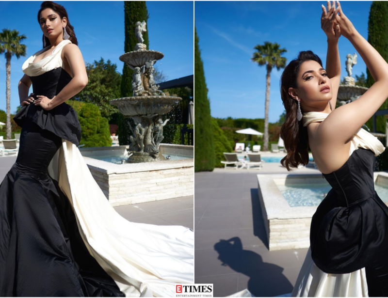 Cannes 2022: Tamannaah Bhatia makes a statement in dramatic black and white ball gown for red carpet, see pictures