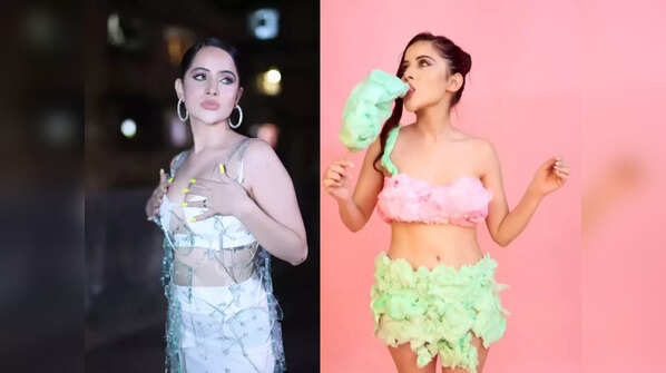 From getting bruised due to glass dress to eating her cotton candy outfit; Times when Urfi Javed got attention for her bizarre clothes