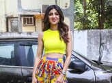 Shilpa Shetty makes heads turn in a thigh-high slit skirt at the song launch of Nikamma