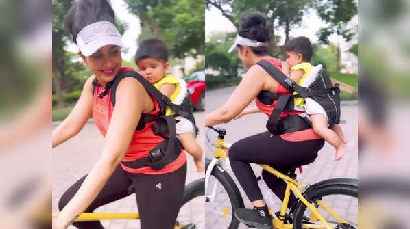 Charu Asopa gets trolled for cycling video with daughter without wearing helmet