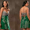 green emerald velvet dress Anushka Sharma In Green NJ Printed Pantsuit