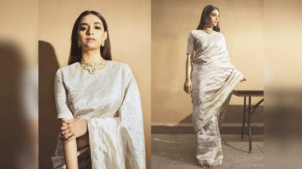 Guess the price of Keerthy Suresh's metallic linen sari