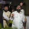 A group of loyalists assembled at Teen Haath Naka to welcome Eknath Shinde who is visiting his home turf for the first time after being appointed CM