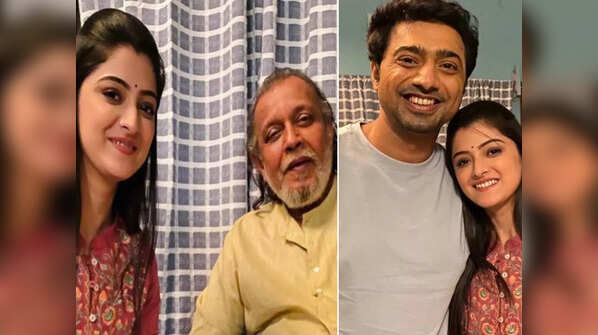 Actress Sweta Bhattacharya shares BTS pics with veteran artist Mithun Chakraborty and Tolly heartthrob Dev