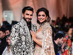 Ranveer Singh & Deepika Padukone walk the ramp for Bollywood designer Manish Malhotra