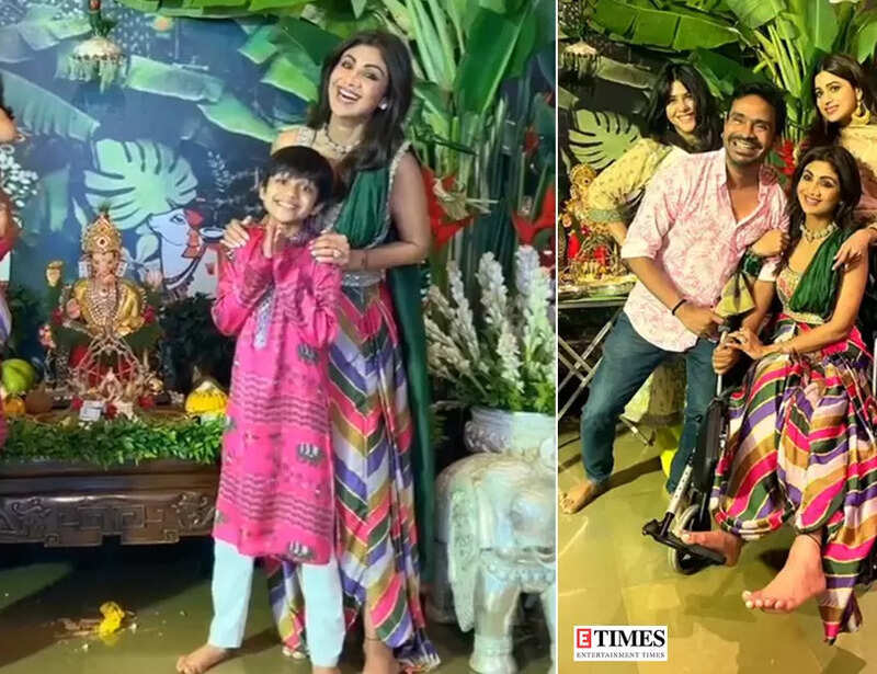 Shilpa Shetty & Raj Kundra stun in traditional attire as they celebrate Ganesh Chaturthi with family & friends from B-Town