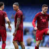 Liverpool's Andrew Robertson and Darwin Nunez during the warm up before the match.
