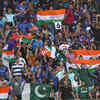 Fans cheer before the start of the Asia Cup Super Four match between India and Pakistan at the Dubai International Cricket Stadium in Dubai on September 4, 2022.