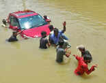 Heavy rain causes waterlogging, traffic jams