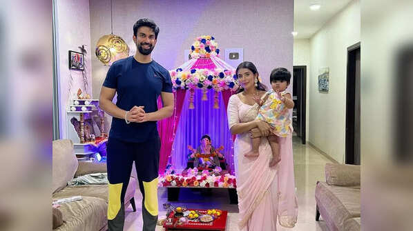 Charu and Rajeev with Ganpati at home