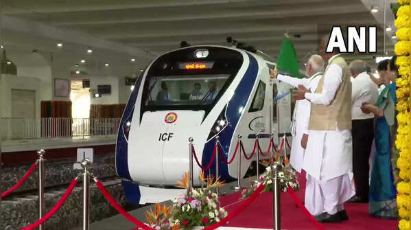 The PM flagged off the train from Gandhinagar railway station around 10.30am