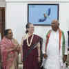 Outgoing Congress president Sonia Gandhi & party's General Secretary Priyanka Gandhi Vadra congratulated Mallikarjun Kharge, on being elected as the Congress President; also met his wife Radhabai Kharge.