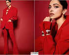 Deepika Padukone commands attention in a fiery red power suit, see pictures