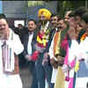 BJP national president JP Nadda arrives at BJP HQ in Delhi after today's assembly election results.