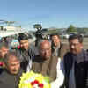 Himachal Pradesh CM designate & Congress leader Sukhwinder Singh Sukhu receives Congress president Mallikarjun Kharge & Rajasthan CM Ashok Gehlot at Sanjauli helipad in Shimla