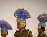 Indian soldiers take part in the rehearsal for the Republic Day parade on a cold winter morning
