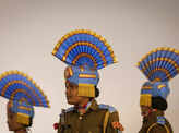 Indian soldiers take part in the rehearsal for the Republic Day parade on a cold winter morning