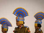 Indian soldiers take part in the rehearsal for the Republic Day parade on a cold winter morning