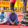 Boxer Vijender Singh at the wrestlers protest. (PTI Photo)