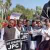 Article image for: Adani row: Opposition parties protest outside Gandhi statue in Parliament