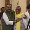 Uttar Pradesh Budget 2023: UP deputy chief minister Brajesh Pathak and Om Prakash Rajbhar, president of Suheldev Bharatiya Samaj Party, during budget session of UP assembly at Vidhan Bhawan in #Lucknow on Wednesday