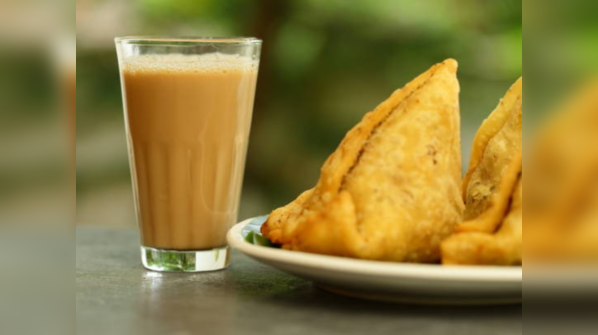 Having snacks with tea
