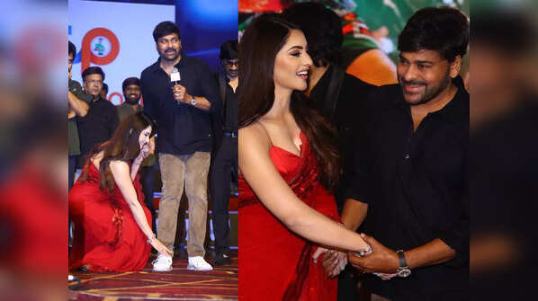 <strong>When Urvashi touches Chiru's feet</strong>