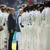 Indian PM Narendra Modi and Australian PM Anthony Albanese line up with the two teams for the national anthems during day one of the fourth Test at Sardar Patel Stadium on March 09, 2023 in Ahmedabad, India.