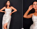 Priyanka Chahar Choudhary sets hearts racing in a shimmery white off-shoulder gown with thigh-high slit