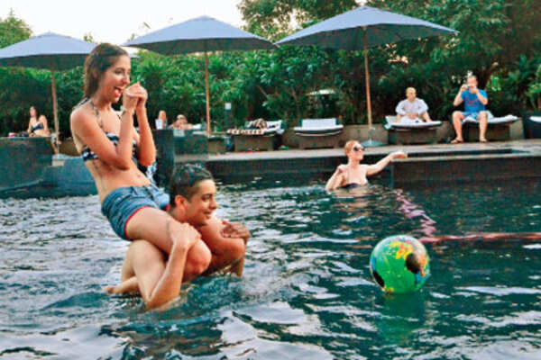 Getting into the pool to cool