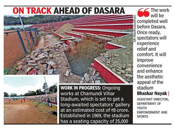 Relief for sports fans: Chamundi Vihar Stadium set for new covered seating before Dasara