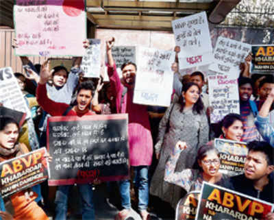 Student groups protest against ABVP violence, demand action