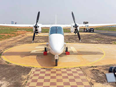 A twin-engine aircraft has landed in Jakkur