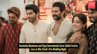 All eyes are on stylish newlyweds Rashmika Mandanna-Vijay Deverakonda as they join Allu Arjun at Sirish’s pre-wedding soirée