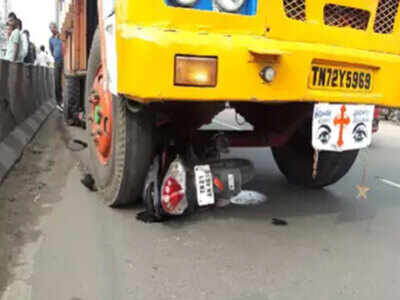 Woman avoids flagpole, hit by lorry