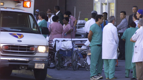 Medical team waits for injured