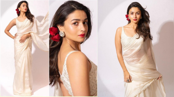Ivory saree for a Film Promotion