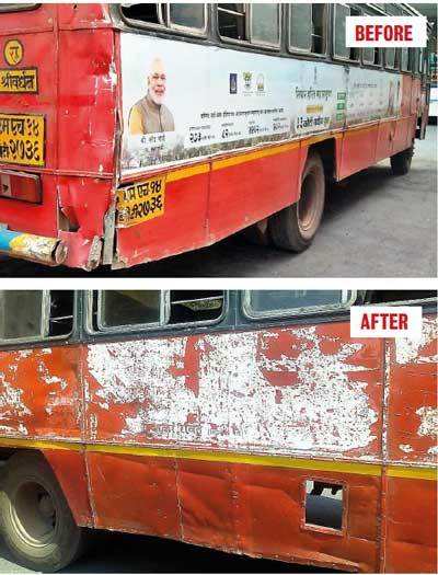 1,600 MSRTC buses defaced as ads featuring PM are hastily removed