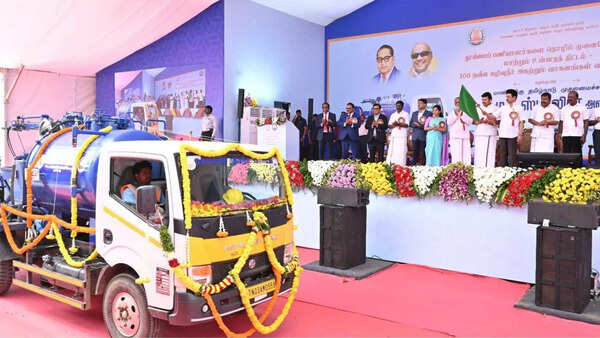 Tamil Nadu CM MK Stalin distributes advanced sewer cleaning vehicles to sanitation workers, announces welfare measures