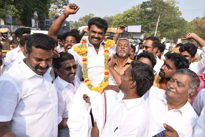 DMK candidate celebrating victory in Madurai
